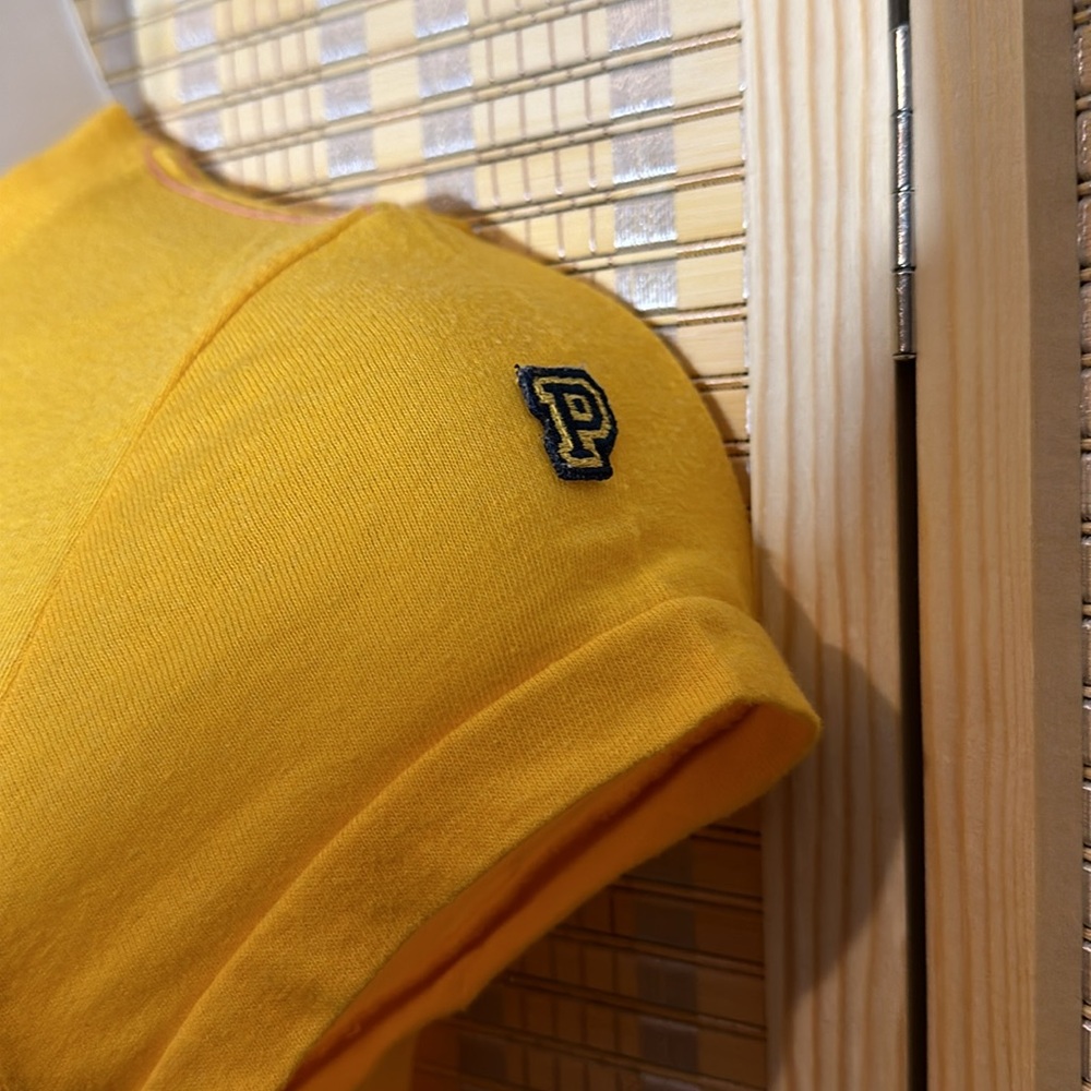 PINK Victoria's Secret Orange Yellow Football Tee Shirt Capped Sleeves XS - Picture 9 of 15